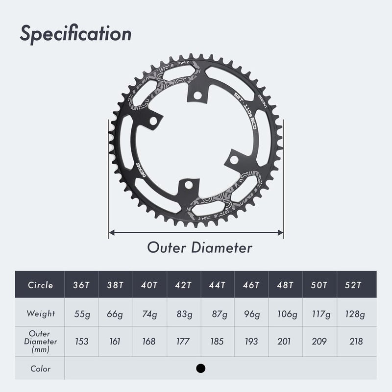 DJC Components DJC Road Bike Chainring 110bcd Gravel 7 8 9 10 11 12 Speed R7100 R8100 R9200 R7000 R8000 R9100 R9000 4700 5800 6800 R2000 R3000 RX810 RX600 Dura ace Tiagra GRX 105 - Image 3